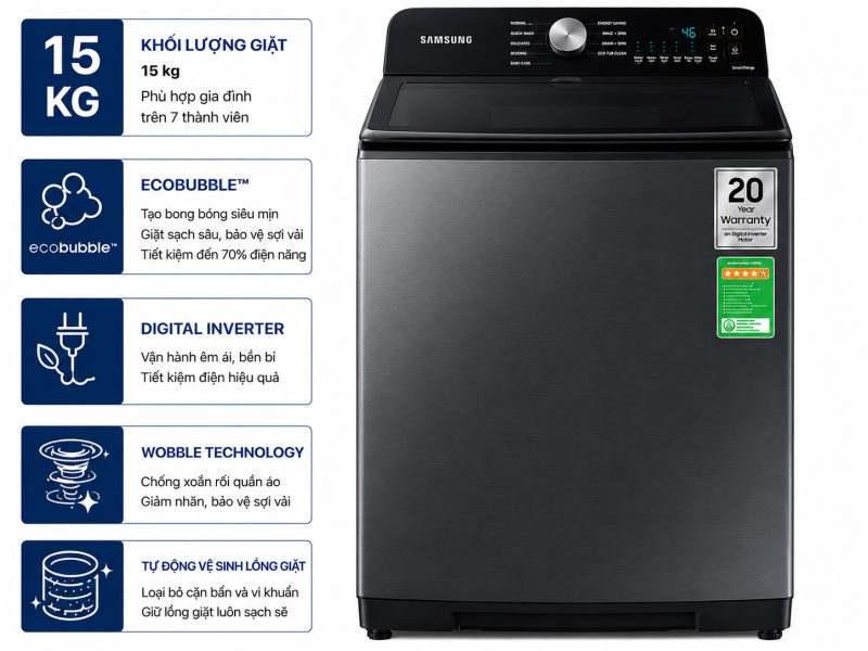 Máy giặt Samsung Inverter 15 kg WA80F15S5CSV