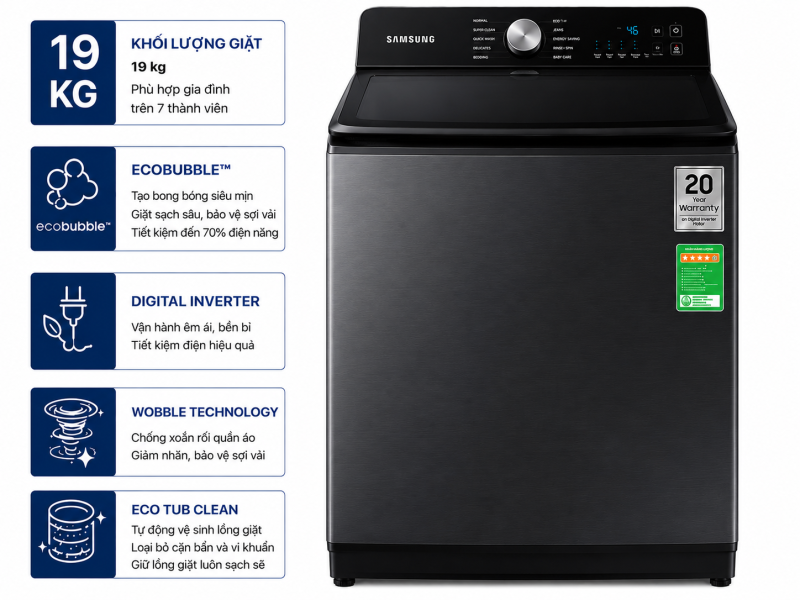 Máy giặt Samsung Inverter 19 kg WA80F19B9BSV