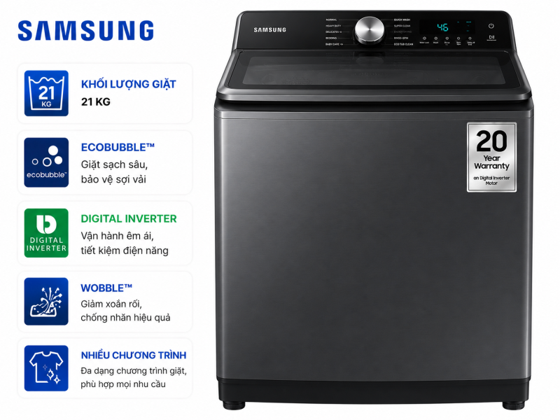 Máy giặt Samsung Inverter 21 kg WA80F21B9BSV