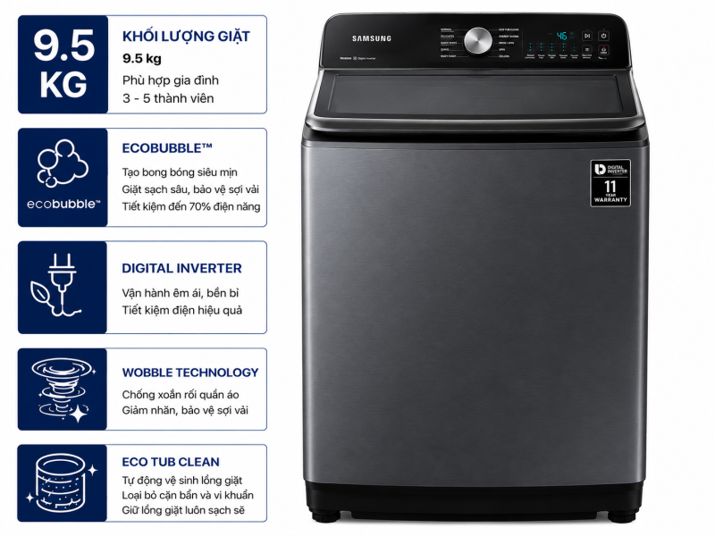 Máy giặt Samsung Inverter 9.5 kg WA95CG4545BDSV