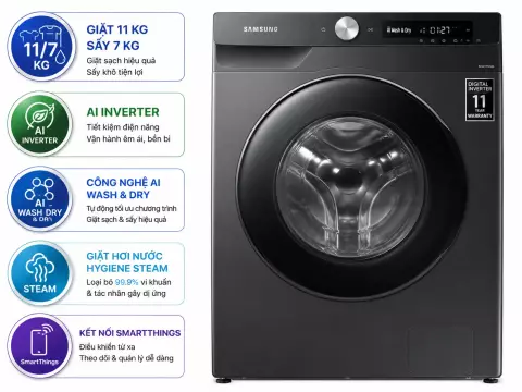 Máy giặt sấy Samsung AI Inverter 11kg WD11T734DBX/SV