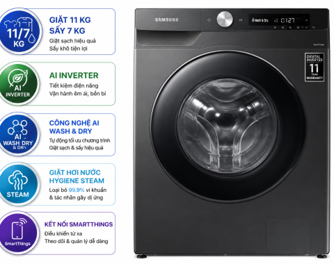 Máy giặt sấy Samsung AI Inverter 11kg WD11T734DBX/SV
