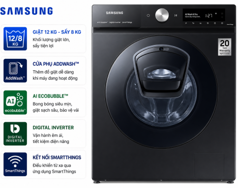 Máy giặt sấy Samsung Inverter 12 kg WD12BB944DGHSV