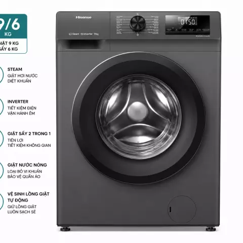 Máy giặt sấy Hisense Inverter giặt 9 kg - sấy 6 kg WD90N1Y