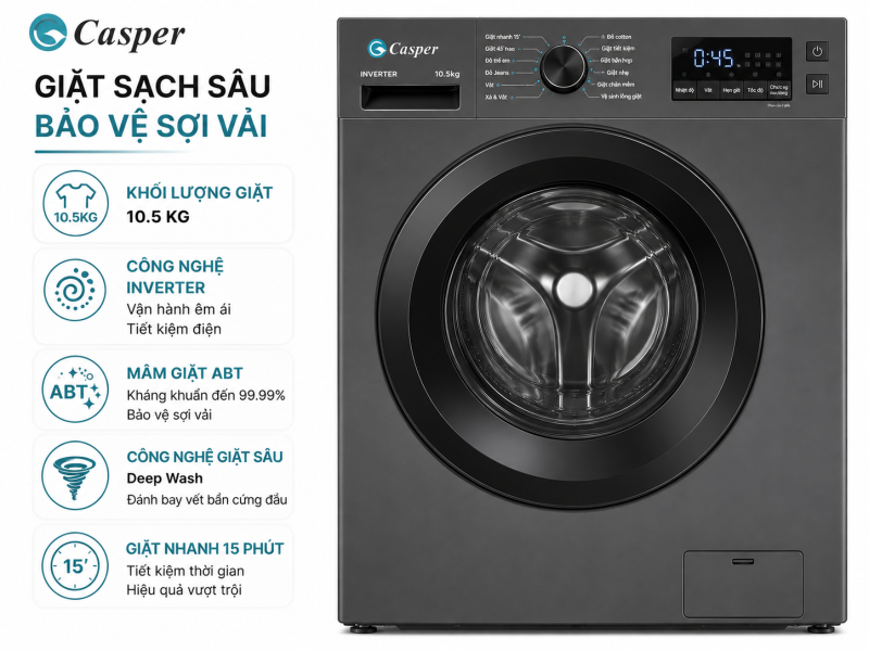 Máy giặt Casper Inverter 10.5 kg WF-105VG5