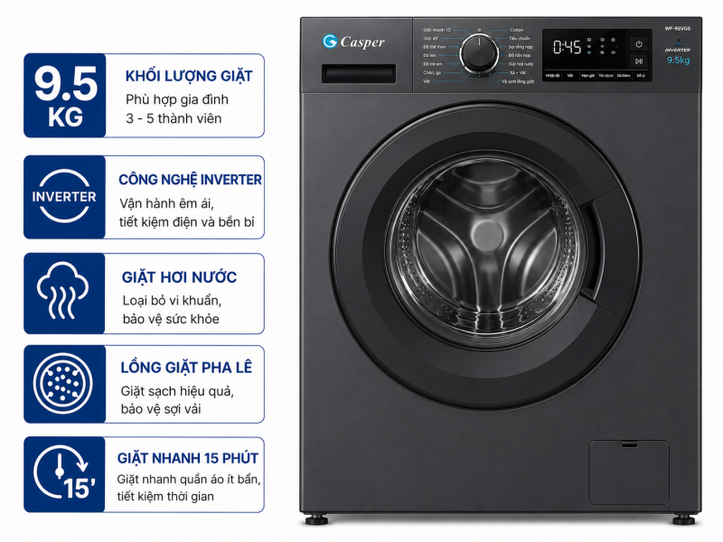 Máy giặt Casper Inverter 9.5 kg WF-95VG5