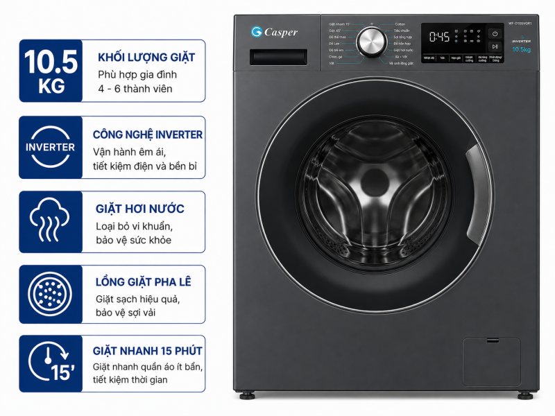 Máy giặt Casper Inverter 10.5 kg WF-D105VGR1