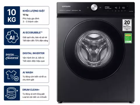 Máy giặt Samsung Bespoke AI EcoBubble Inverter 10 kg WW10DB7U34GBSV