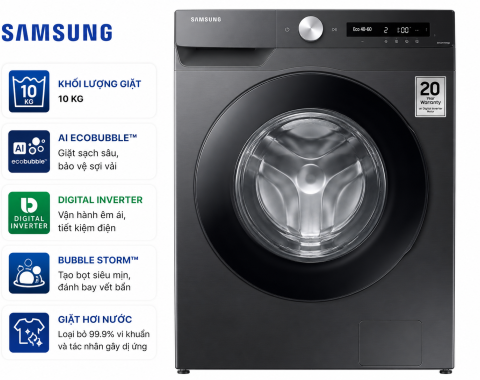 Máy giặt Samsung AI EcoBubble Inverter 10 kg WW10DG6U34LBSV