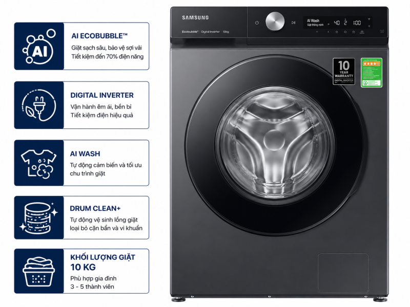 Máy giặt Samsung AI EcoBubble Inverter 10 kg WW10DG6U34LESV