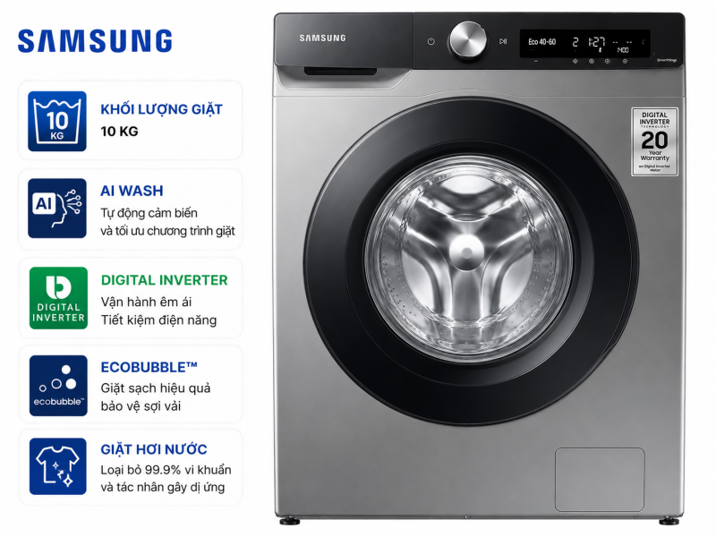 Máy giặt Samsung AI Inverter 10kg WW10T634DLX/SV