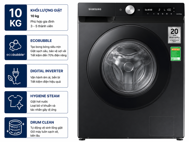 Máy giặt Samsung Inverter 10 kg WW10TP44DSB/SV