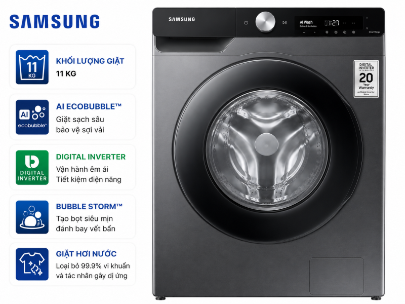 Máy giặt Samsung AI Ecobubble Inverter 11 kg WW11CGP44DSHSV