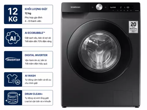 Máy giặt Samsung AI EcoBubble Inverter 12 kg WW12CG604DLBSV
