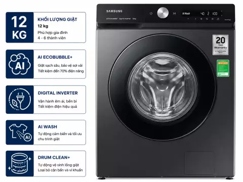 Máy giặt Samsung AI Ecobubble+ Inverter 12 kg WW12CGP44DSHSV