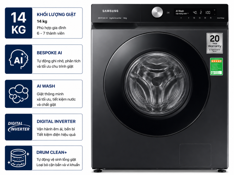 Máy giặt Samsung Bespoke AI Inverter 14 kg WW14BB944DGBSV