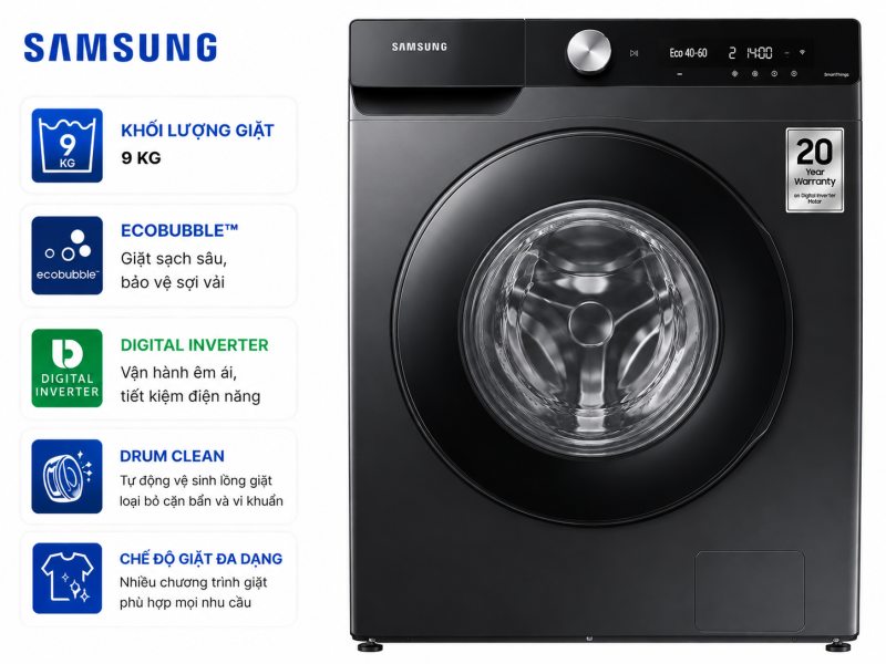 Máy giặt Samsung Inverter 9 kg WW90T634DLN/SV