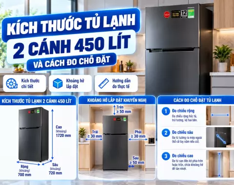Kích thước tủ lạnh 2 cánh 450 lít: Số đo và cách kiểm tra chỗ đặt