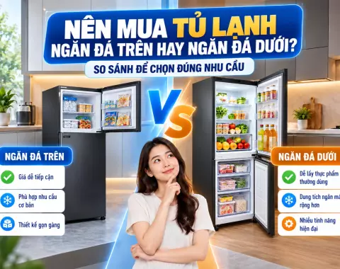 Nên mua tủ lạnh ngăn đá trên hay ngăn đá dưới? So sánh để chọn đúng nhu cầu