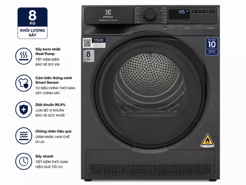 Máy sấy bơm nhiệt Electrolux UltimateCare 8 kg EDH803J5SC