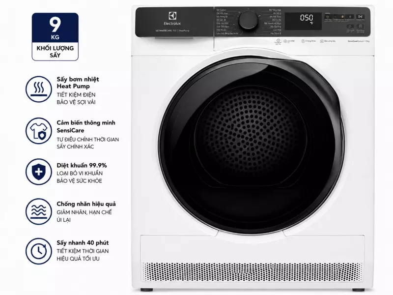 Máy sấy bơm nhiệt Electrolux UltimateCare 9 kg EDH903R7WC