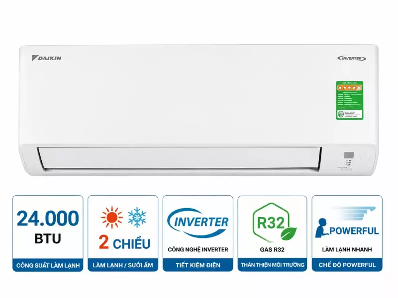 Điều hòa Daikin 2 chiều 24000BTU inverter gas R32 FTHF71VAVMV