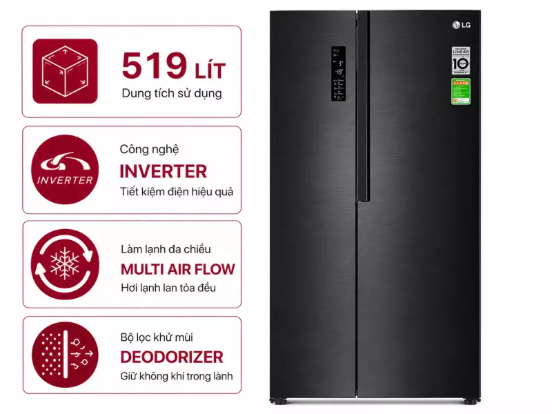 Tủ lạnh LG Inverter 519 lít Side By Side GR-B256BL