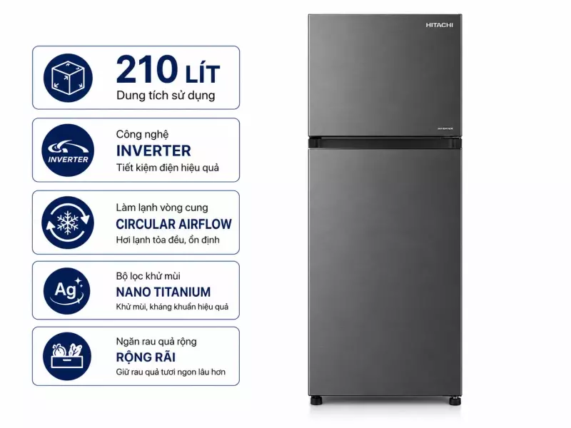 Tủ lạnh Hitachi Inverter 210 lít HRTN5230MUVN