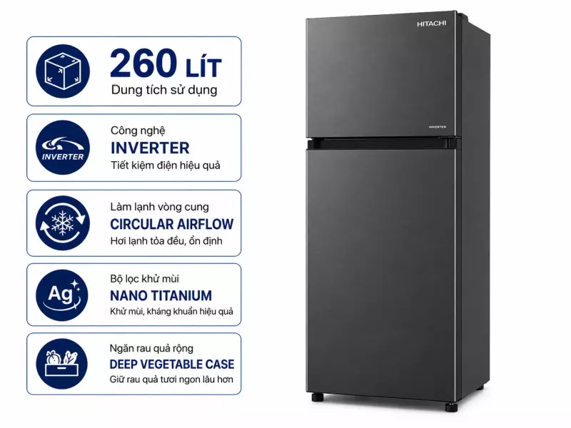 Tủ lạnh Hitachi Inverter 260 lít HRTN5275MFUVN