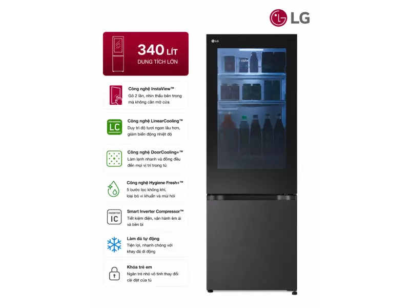 Tủ lạnh LG Inverter 340 lít InstaView LBB33BLMAI