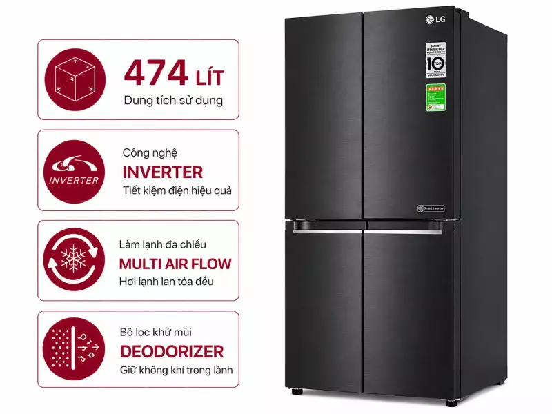 Tủ lạnh LG Inverter 474 lít Multi Door LFB47BLG