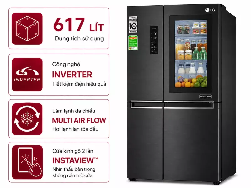Tủ lạnh LG Inverter 617 lít Multi Door InstaView LFB61BLGAI