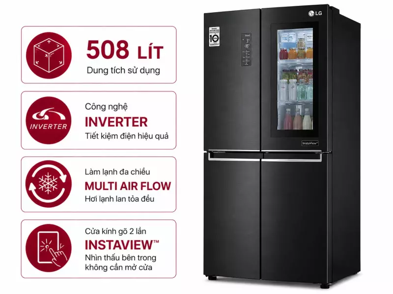 Tủ lạnh LG Inverter 508 lít Multi Door InstaView LFI50BLMAI