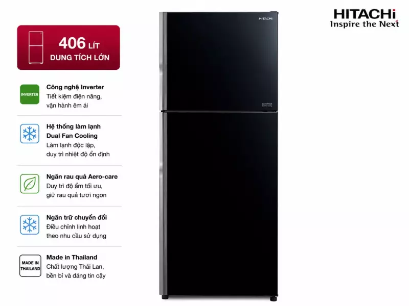 Tủ lạnh Hitachi Inverter 406 lít R-FVX510PGV9 GBK