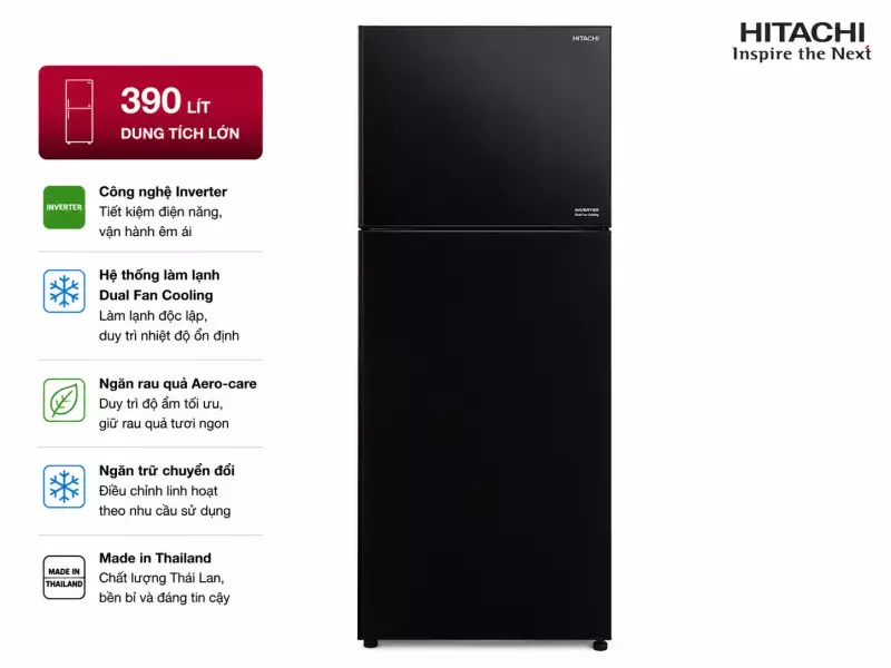 Tủ lạnh Hitachi Inverter 390 lít R-FVY510PGV0 GBK