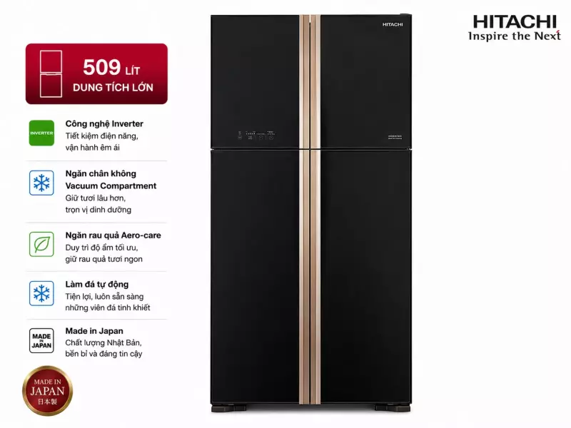Tủ lạnh Hitachi Inverter 509 lít R-FW650PGV8 GBK