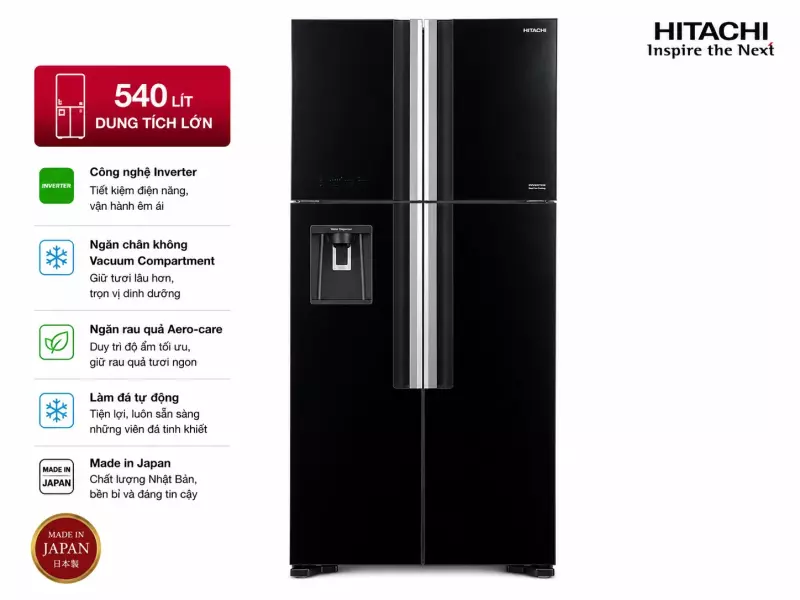 Tủ lạnh Hitachi Inverter 540 lít R-FW690PGV7 GBK