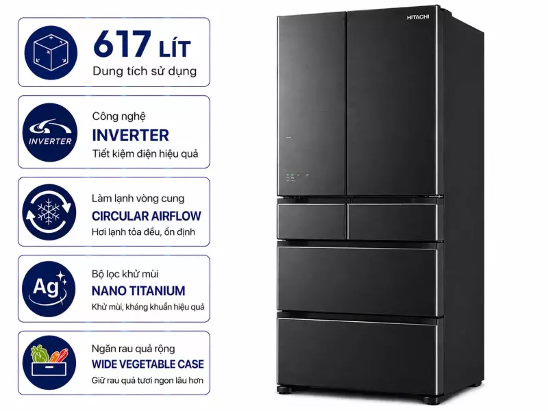 Tủ lạnh Hitachi Inverter 617 lít Multi Door R-HW620RV XK