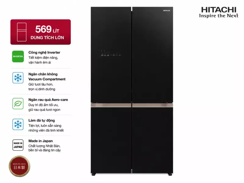 Tủ lạnh Hitachi Inverter 569 lít R-WB640VGV0 GBK