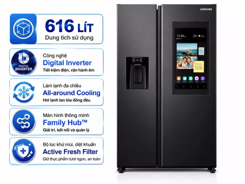 Tủ lạnh Family Hub Samsung Inverter 616 lít RS64T5F01B4/SV