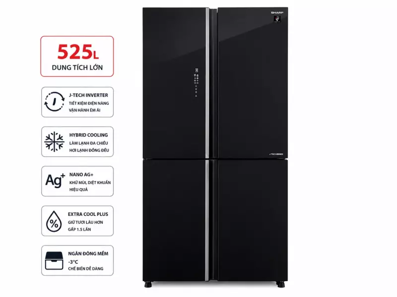 Tủ lạnh Sharp Inverter 525 lít SJ-FXP600VG-BK