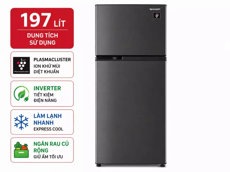 Tủ lạnh Sharp Inverter 197 lít SJ-X215V-DG