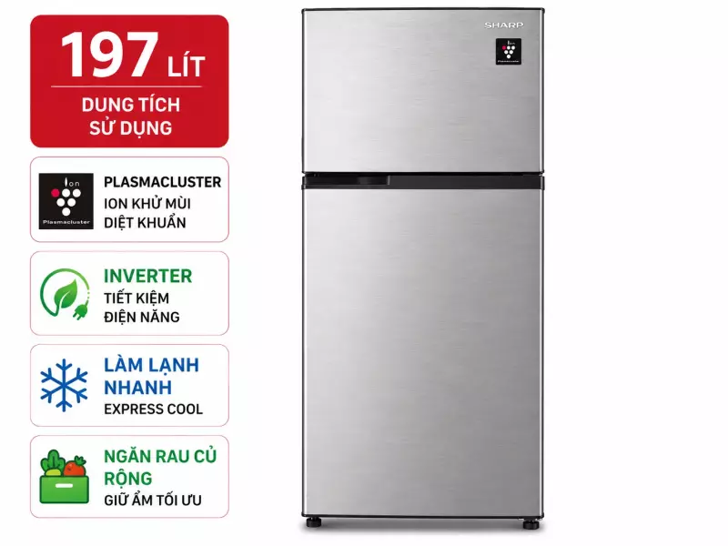 Tủ lạnh Sharp Inverter 197 lít SJ-X215V-SL