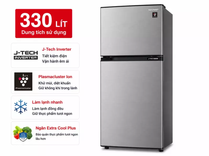 Tủ lạnh Sharp Inverter 330 lít SJ-XP352AE-SL