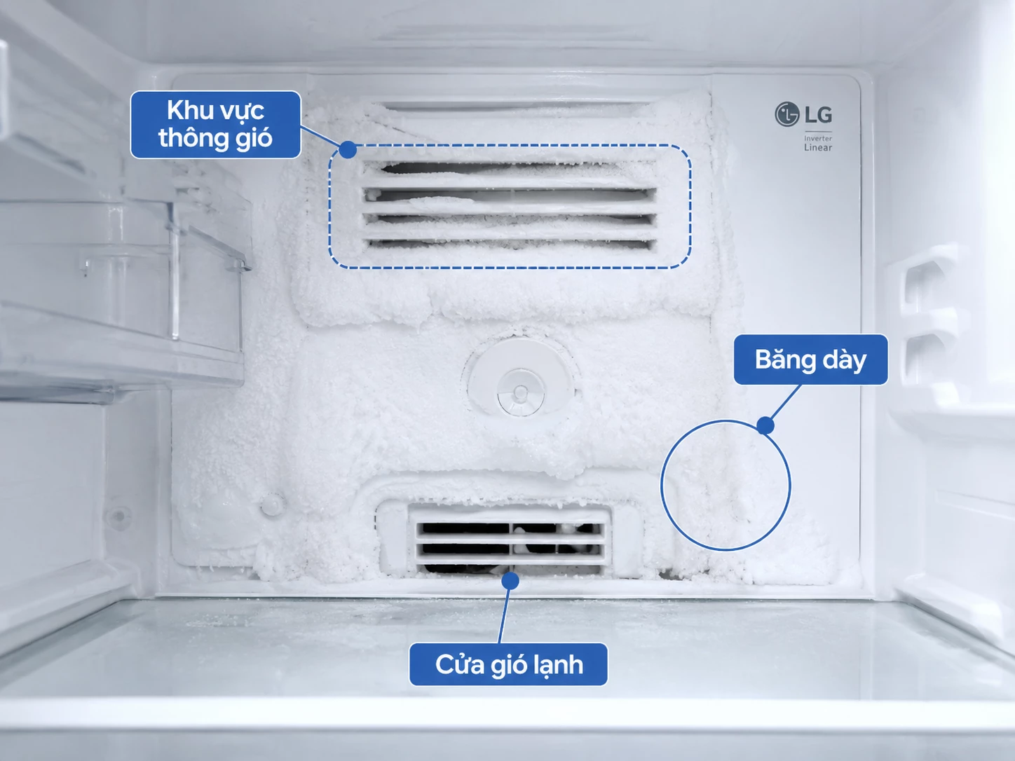 Băng dày quanh khu vực thông gió tủ lạnh LG