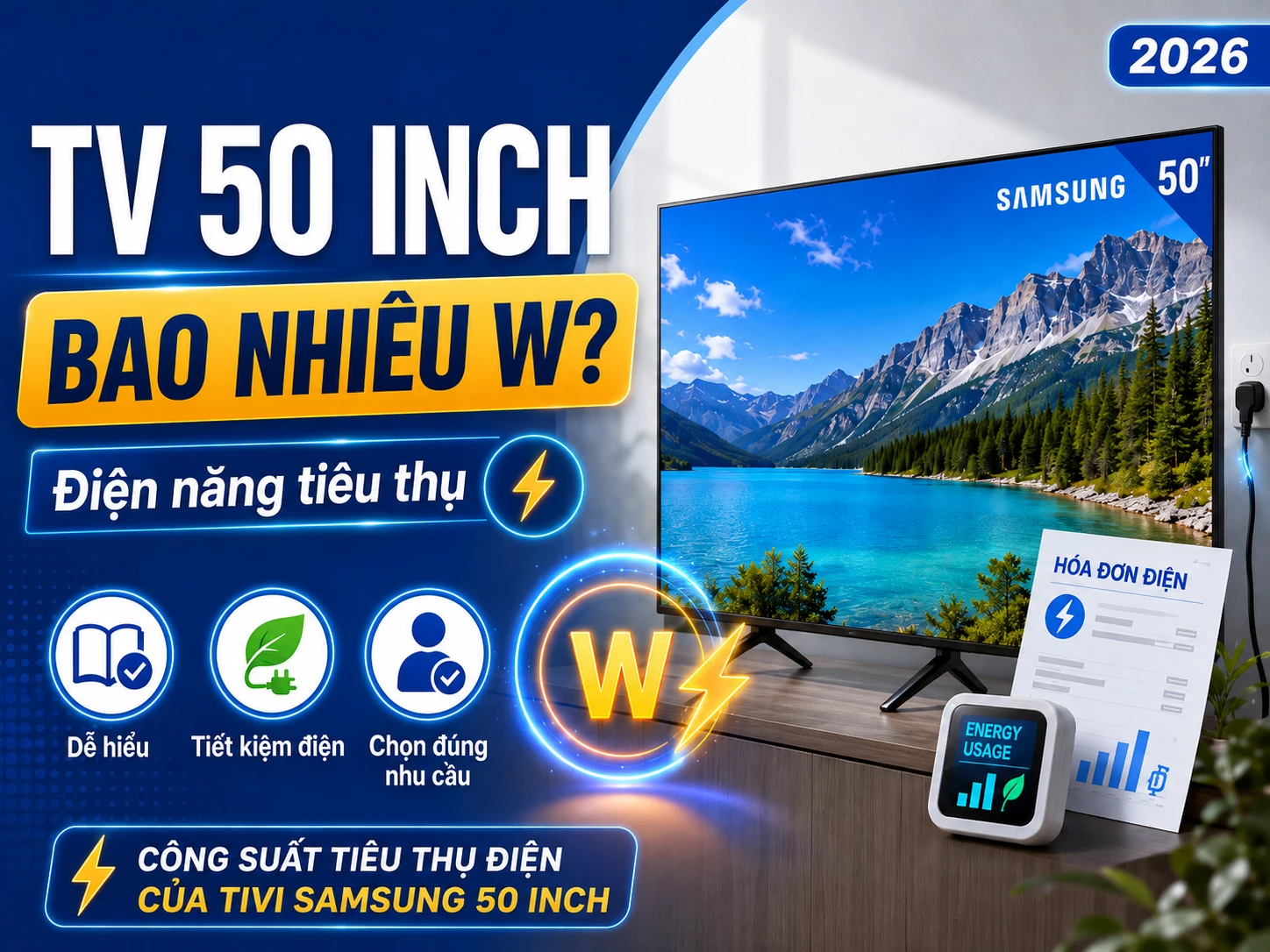 công suất tiêu thụ điện của tivi samsung 50 inch