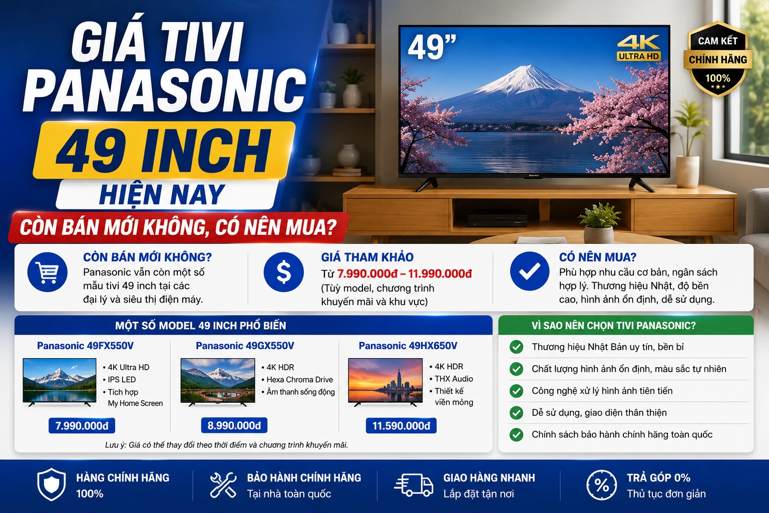Giá tivi Panasonic 49 inch và cách kiểm tra model trước khi mua