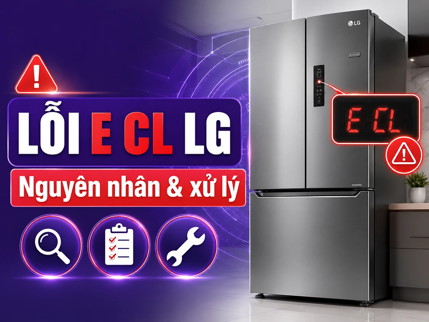 Lỗi E CL tủ lạnh LG hiển thị trên bảng điều khiển