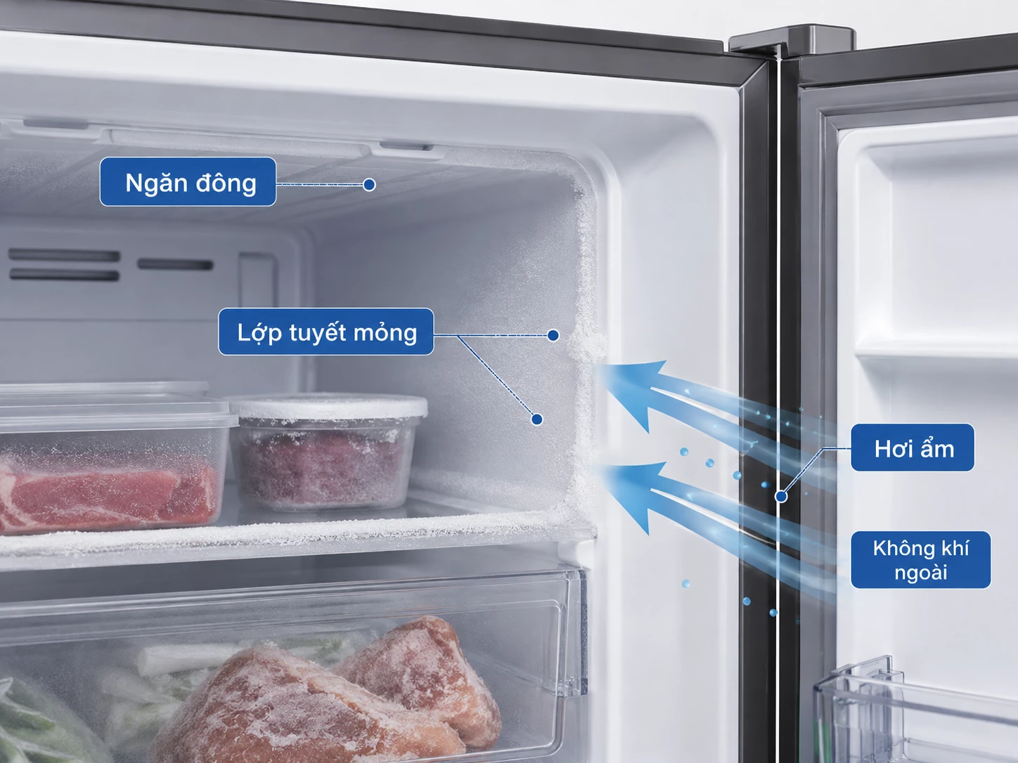 Lớp tuyết mỏng trong ngăn đông tủ lạnh LG do hơi ẩm