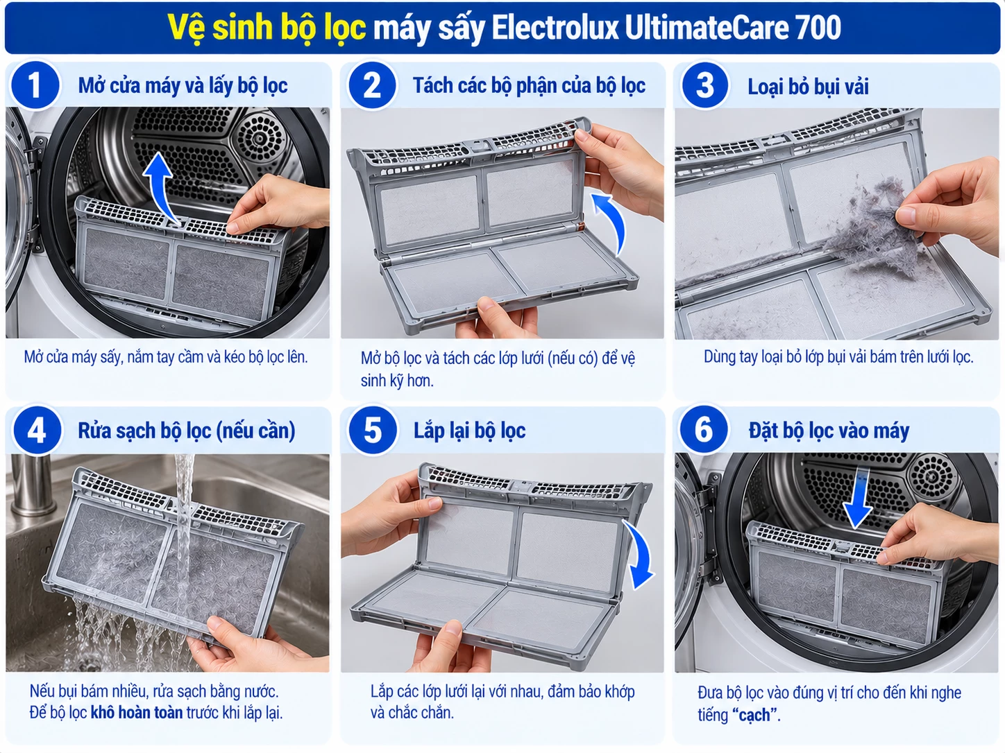Vệ sinh bộ lọc máy sấy Electrolux UltimateCare 700